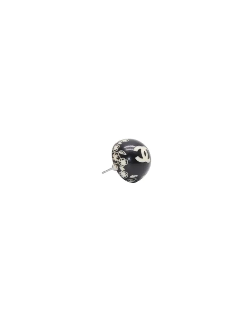 Chanel Earrings CC Logo Button &camellia Black 06c CC&camellia Silver